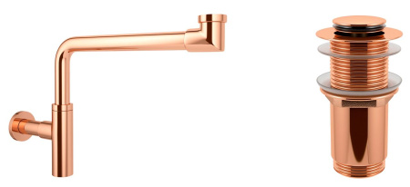 Набор 2 в 1 Сифон для раковин + донный клапан Wellsee Drainage System 182127002, розовое золото