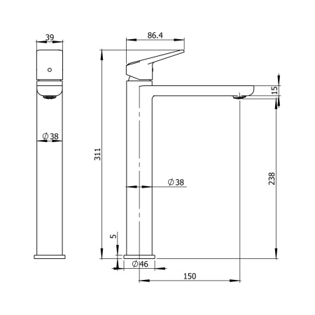 Высокий смеситель для раковины на столешницу Wellsee ICON! for life 182307000, черный