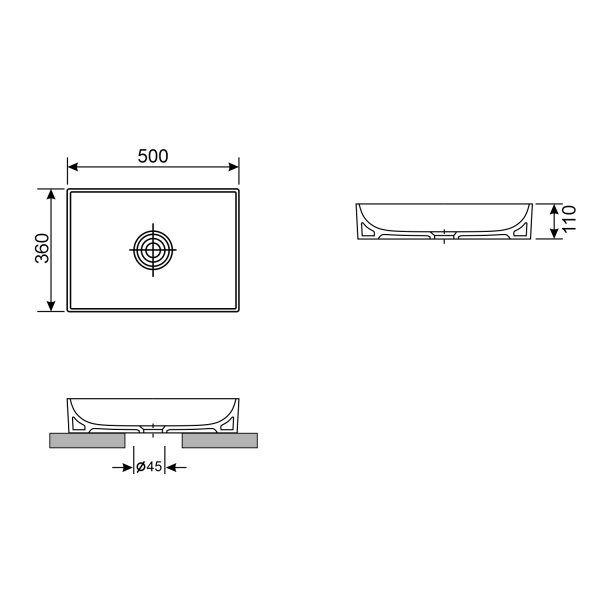 Набор 2 в 1 Wellsee Pure BY Wellsee 150704001, накладные раковины 2 шт, 50 см