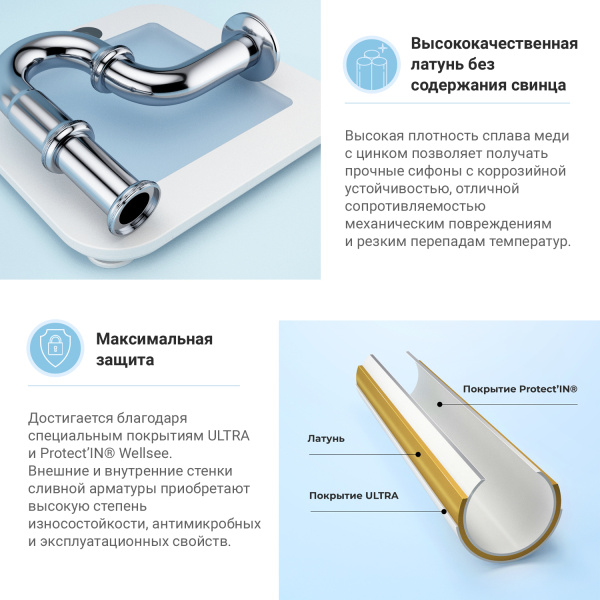 Набор 2 в 1 Сифон для раковины + донный клапан Wellsee Drainage System 182102003