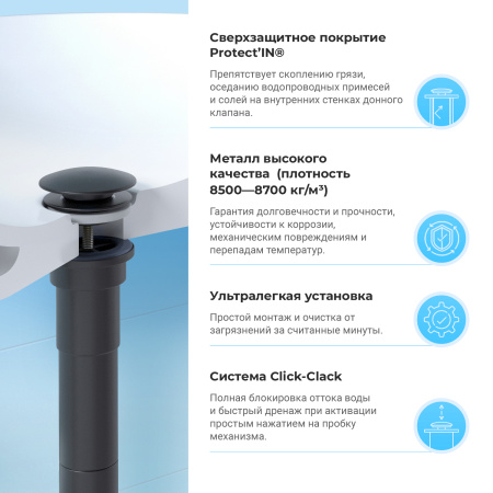 Набор 2 в 1 Сифон для раковины + донный клапан Wellsee Drainage System 182110003, матовый черный
