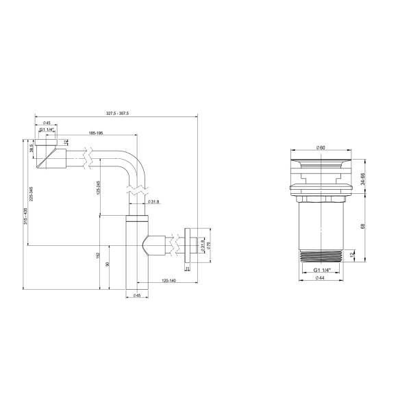 Набор 2 в 1 Сифон + выпуск для раковины Wellsee Drainage System 182124004