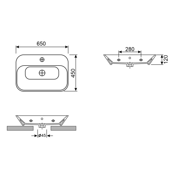 Набор 2 в 1 Wellsee Eclatant 151301001, накладные раковины 2 шт, 65 см