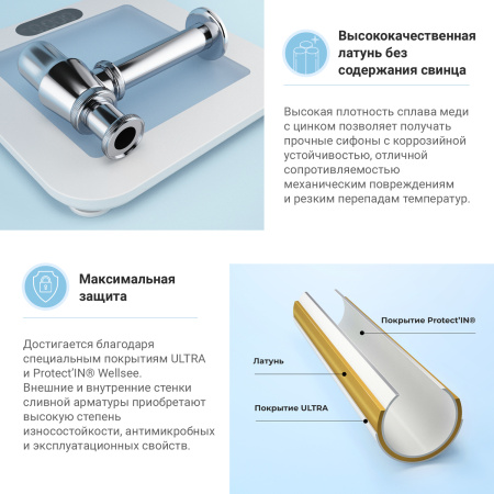Набор 2 в 1 Сифон для раковины + донный клапан Wellsee Drainage System 182103002